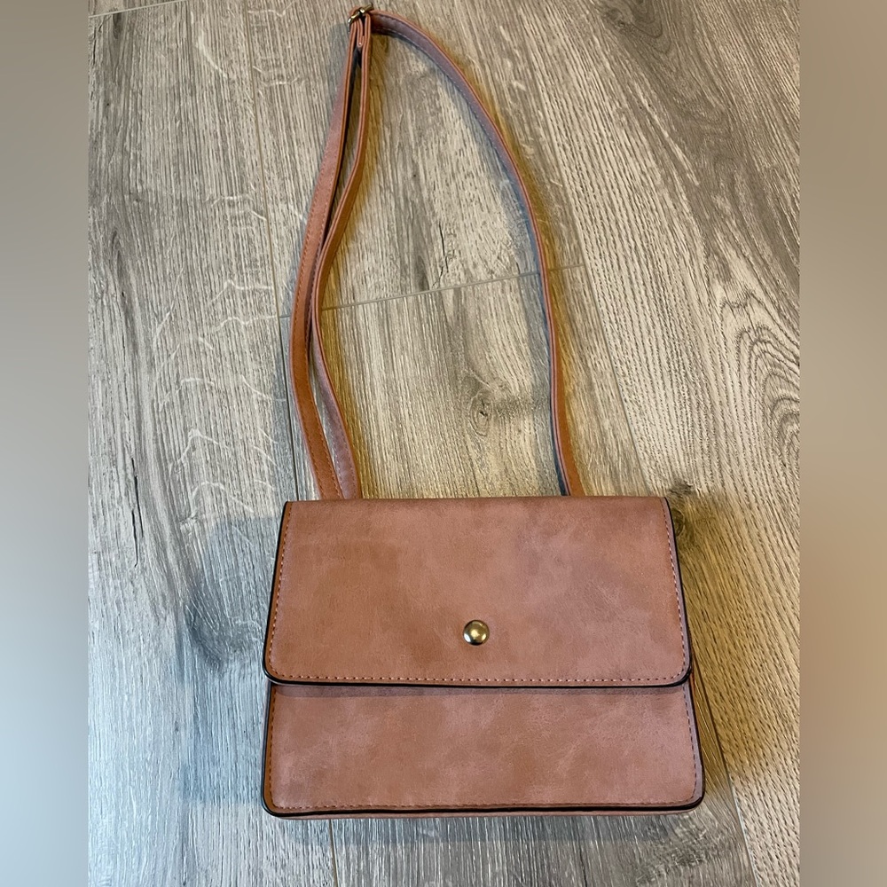 Denver Hayes Salmon Pink adjustable Crossbody purse with two sections.